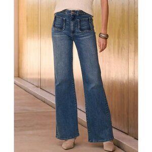 Boston Proper Malibu Wide Leg Women’s Jeans Size 14 Braid Details High Rise